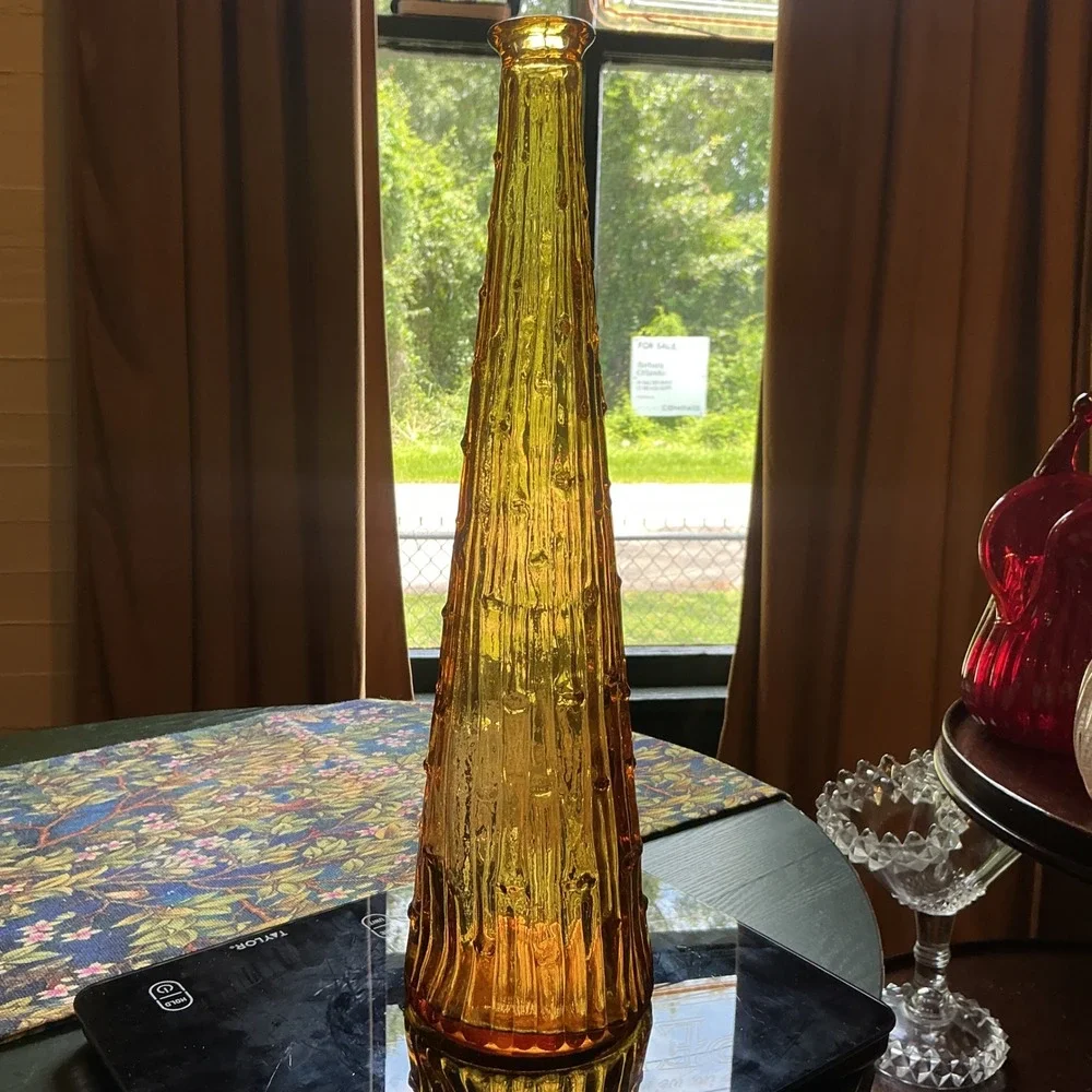 Vintage Empoli Amber Glass Vase‎ 15.25 Inch Drip Pattern Italian Art Glass MCM